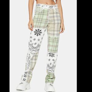 NWT Jaded London Green multi patchwork bandana boyfriend denim